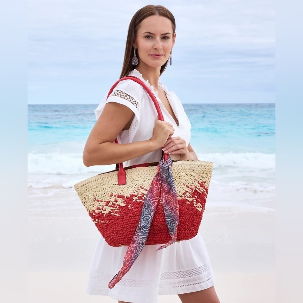 Patricia Nash Calypso Woven Straw Tote with Scarf